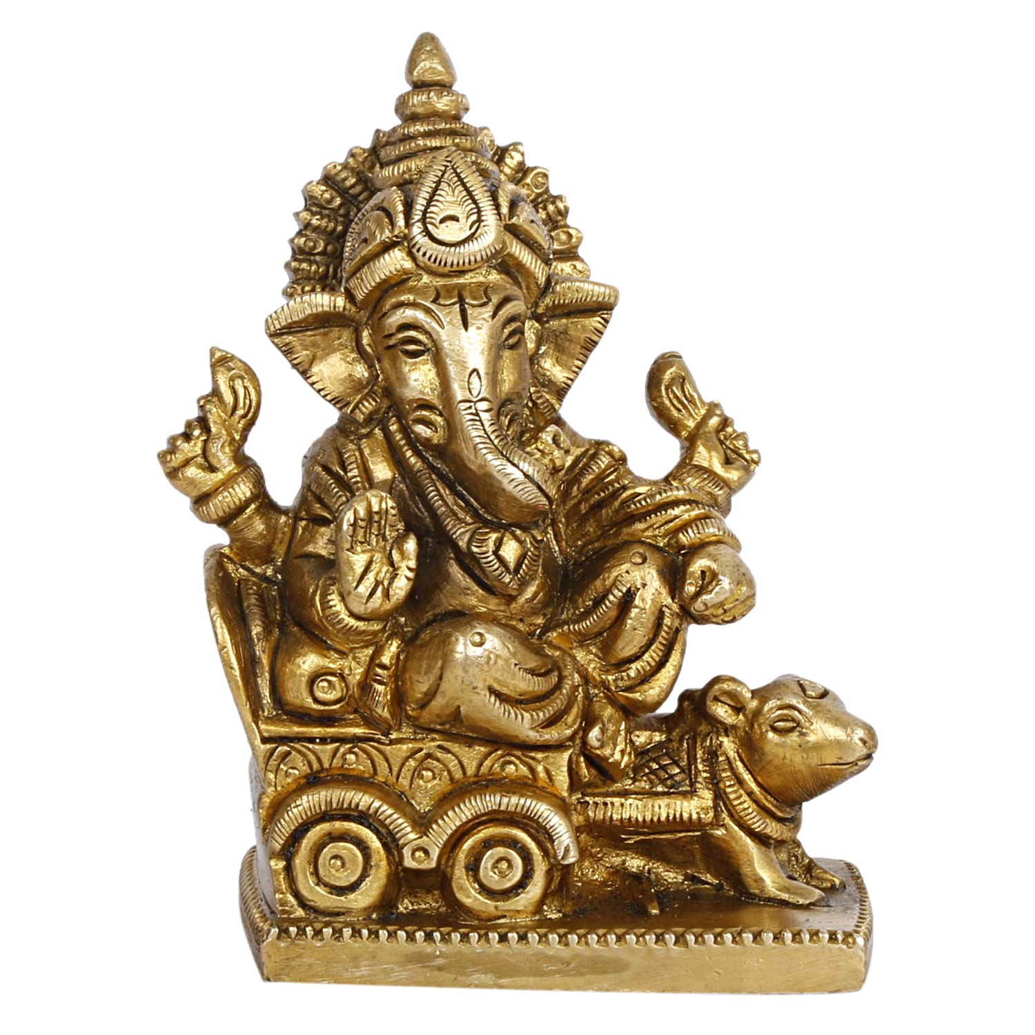 Svarup Brass Ganesh Bhagwan Idol Rat Rath Ganesha Statue Ganpati Murti Height 3.75 Inch